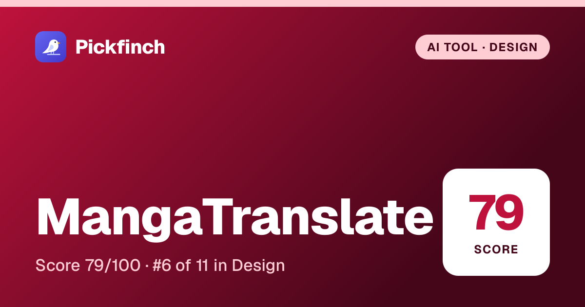 MangaTranslate summary card: editorial score 79/100, ranked #6 in Design, freemium.