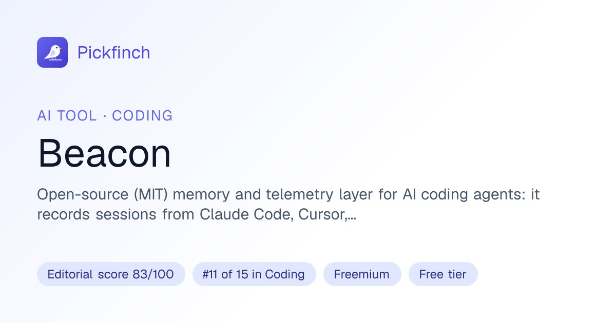 Beacon summary card: editorial score 83/100, ranked #11 in Coding, freemium.